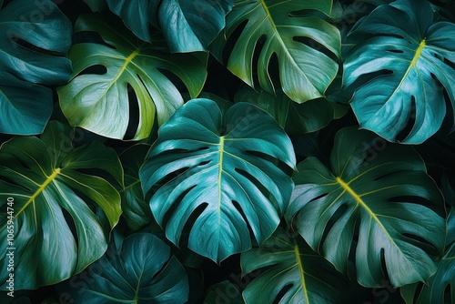 Wallpaper Mural Lush Green Monstera Deliciosa Leaves Pattern Torontodigital.ca