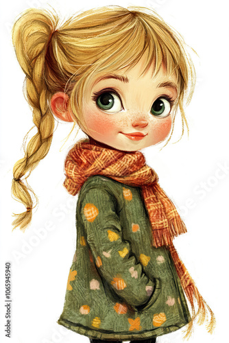 An Adorable and Charming Young Girl Dressed in Cozy Attire with a Cute Scarf Accessory