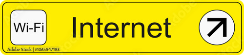 Yellow and black vector graphic of airport information terminal sign showing the direction of the internet access point