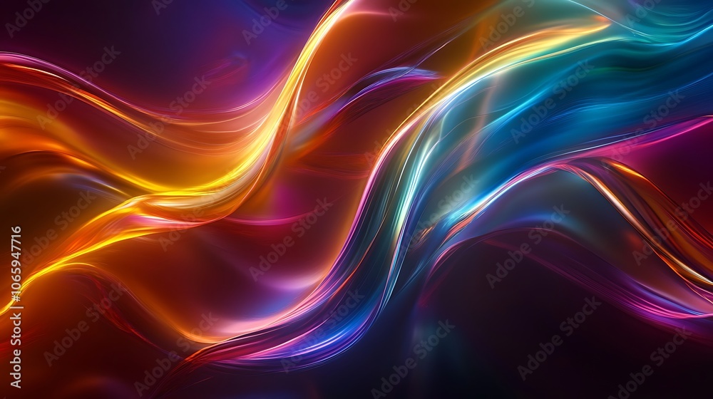 Fototapeta premium Flowing Metallic glass Waves in Neon Blue and Pink on Dark Background - Abstract Design Concept
