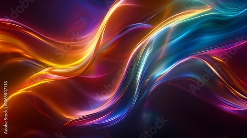 Wallpaper Mural Flowing Metallic glass Waves in Neon Blue and Pink on Dark Background - Abstract Design Concept Torontodigital.ca