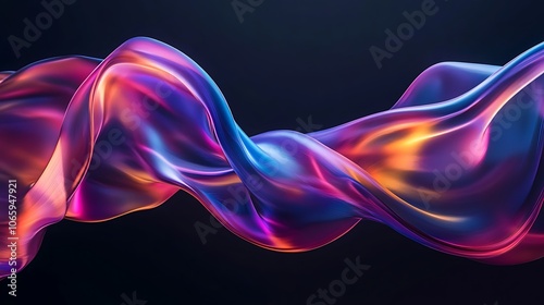 Flowing Metallic glass Waves in Neon Blue and Pink on Dark Background - Abstract Design Concept