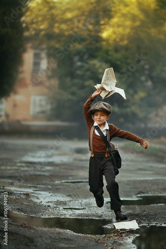 child playing in the water, newsboy 