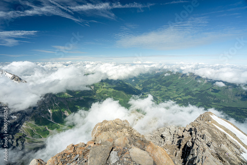 View of the Alps from Glacier 3000 on a sunny day