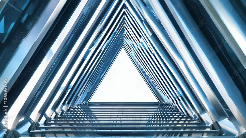A long, narrow, and very tall building with a triangular shape. The building is made of glass and steel