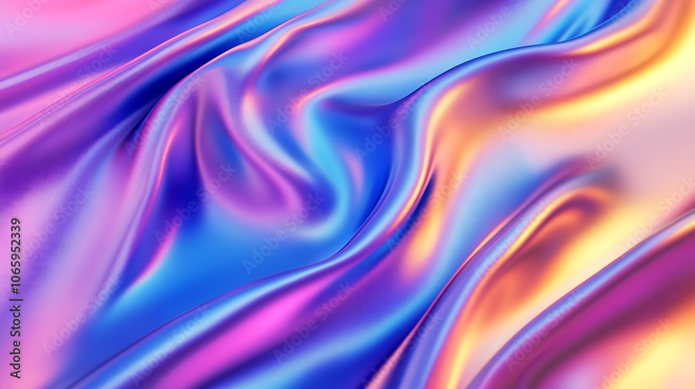 Obraz premium Flowing Metallic glass Waves in Neon Blue and Pink on Dark Background - Abstract Design Concept