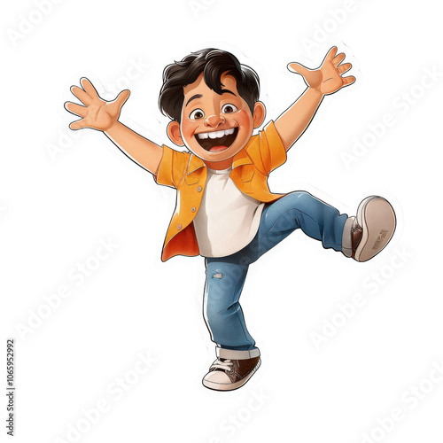 Cheerful boy celebrating, white isolate background