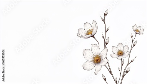 Delicate white flowers with golden centers on light background for Easter decor