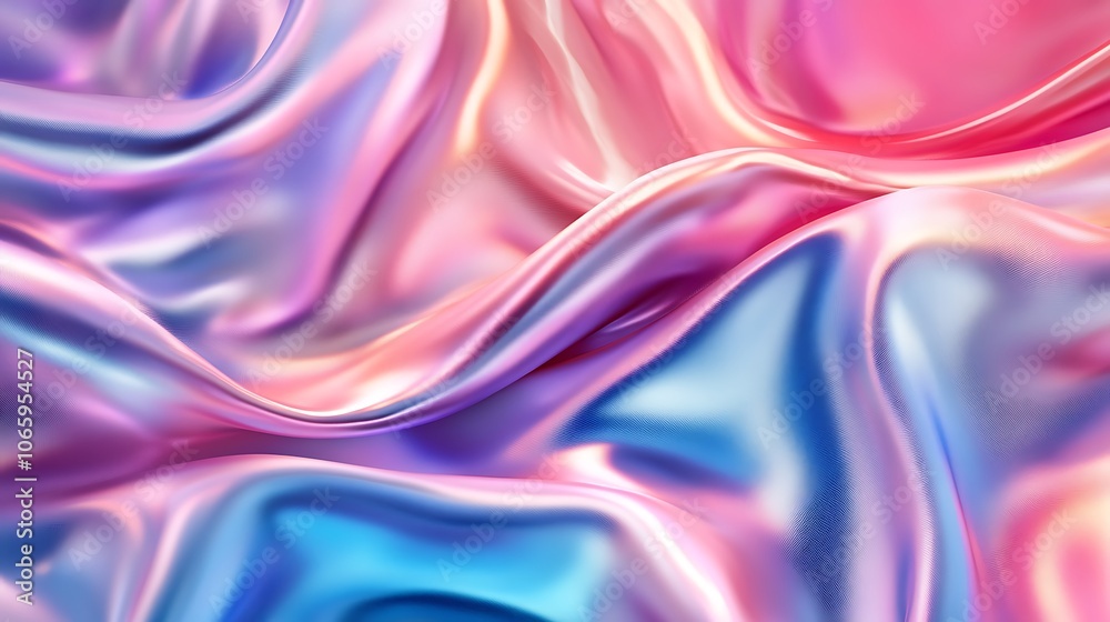 Obraz premium Flowing Metallic glass Waves in Neon Blue and Pink on Dark Background - Abstract Design Concept