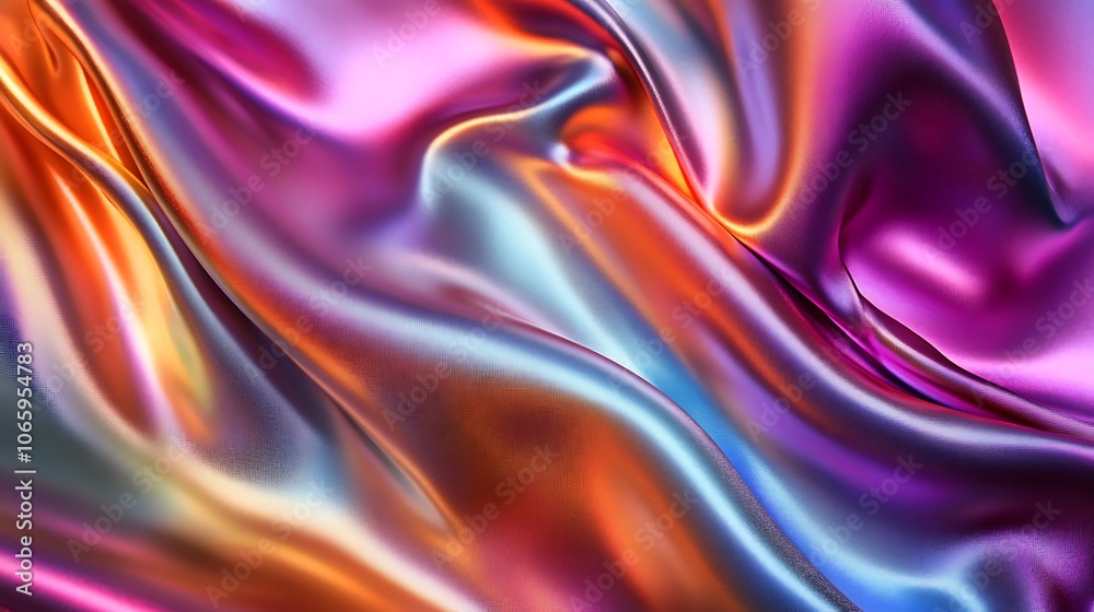Obraz premium Flowing Metallic glass Waves in Neon Blue and Pink on Dark Background - Abstract Design Concept