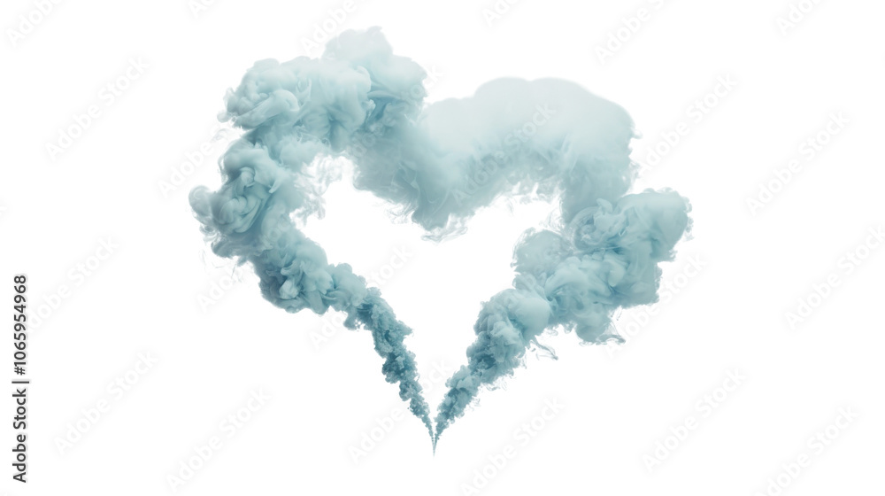 Fototapeta premium Heart-shaped smoke cloud, white isolated background