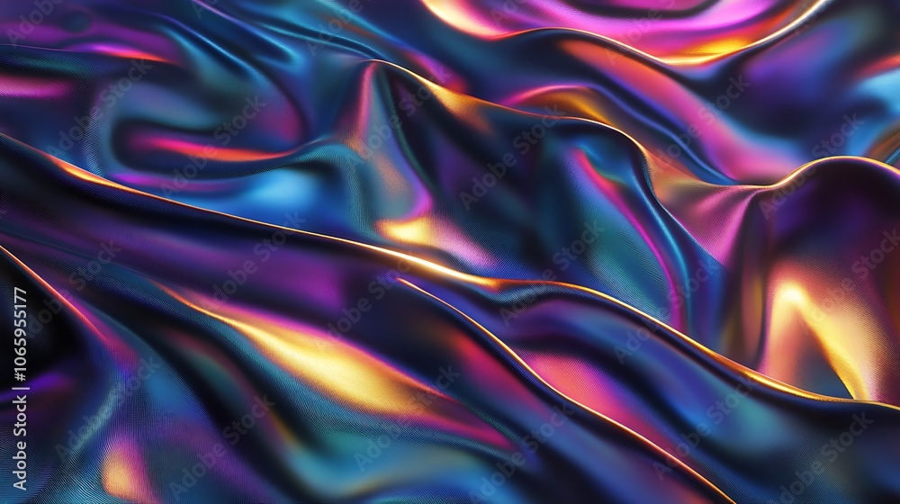 Obraz premium Flowing Metallic glass Waves in Neon Blue and Pink on Dark Background - Abstract Design Concept