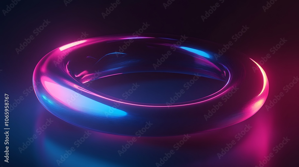 Flowing Metallic glass Waves in Neon Blue and Pink on Dark Background - Abstract Design Concept