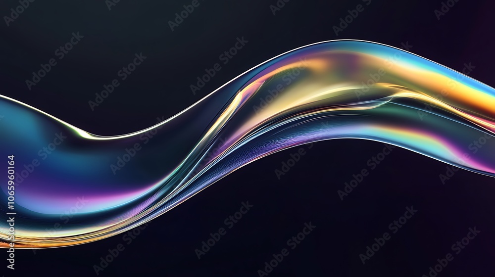 Naklejka premium Flowing Metallic glass Waves in Neon Blue and Pink on Dark Background - Abstract Design Concept