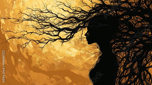 Wallpaper Mural A silhouette of a woman with branches for hair, standing in front of a full moon. Torontodigital.ca