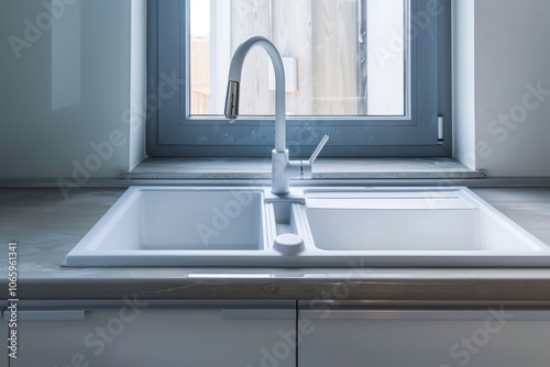 Modern sink in a minimalistic kitchen photo