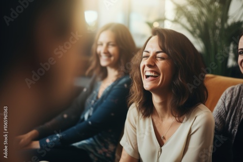 Middle aged female therapist conducting a group session