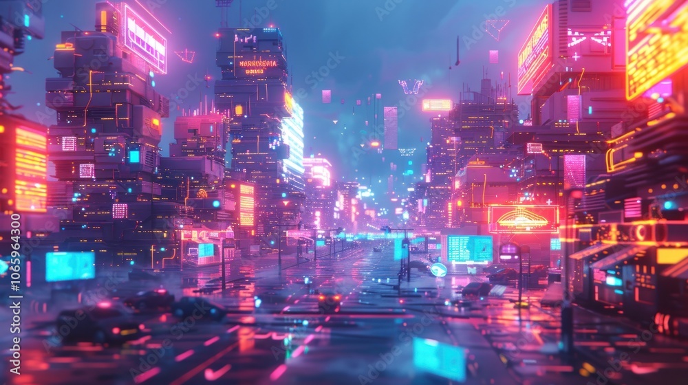 Neon Cityscape: A Futuristic Urban Dream