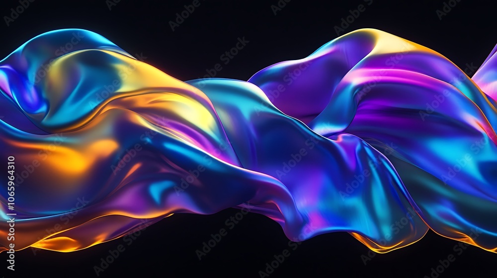 Obraz premium Flowing Metallic glass Waves in Neon Blue and Pink on Dark Background - Abstract Design Concept