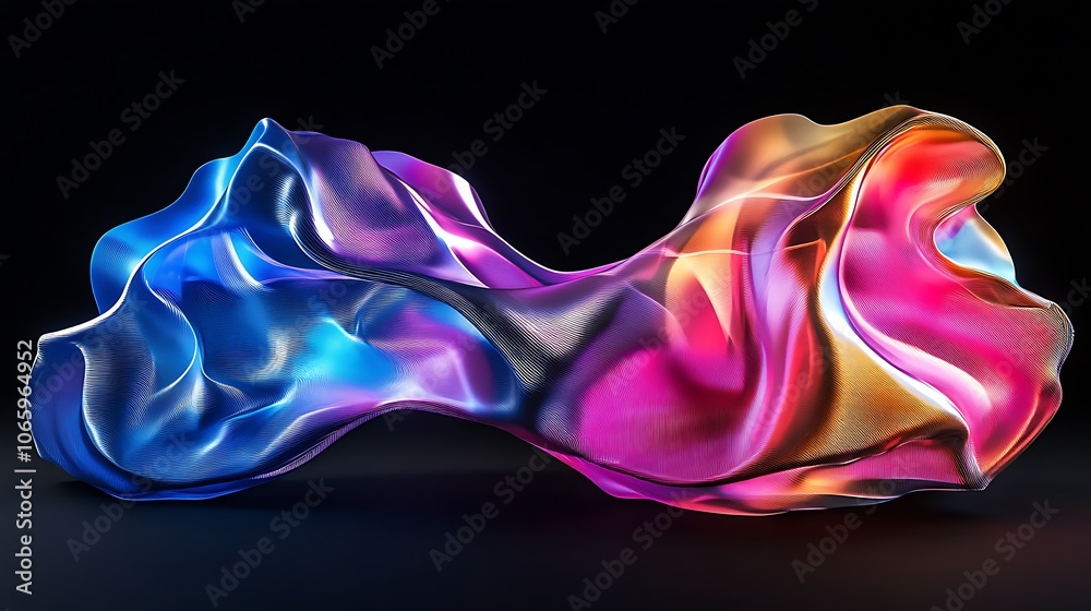 Fototapeta premium Flowing Metallic glass Waves in Neon Blue and Pink on Dark Background - Abstract Design Concept