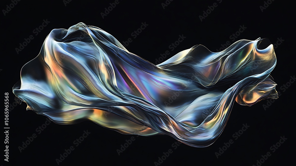 Obraz premium Flowing Metallic glass Waves in Neon Blue and Pink on Dark Background - Abstract Design Concept