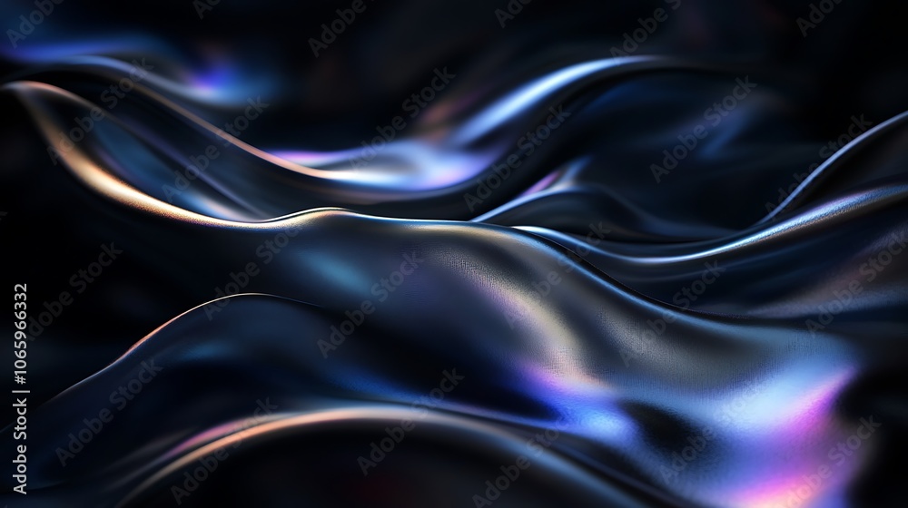 Fototapeta premium Flowing Metallic glass Waves in Neon Blue and Pink on Dark Background - Abstract Design Concept