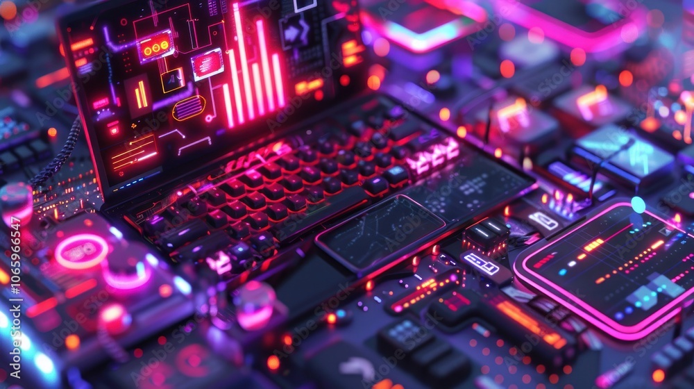 Obraz premium Neon Futuristic Tech Background