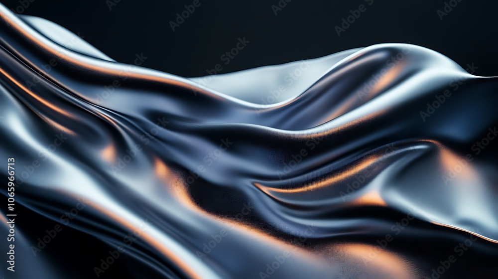 Fototapeta premium Flowing Metallic glass Waves in Neon Blue and Pink on Dark Background - Abstract Design Concept