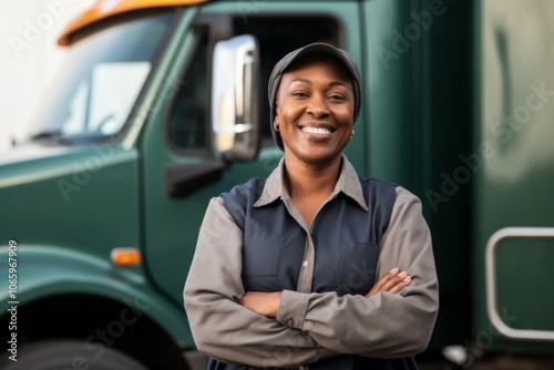 Wallpaper Mural Smiling portrait of a middle aged African American female truck driver Torontodigital.ca