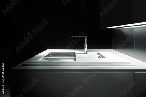 Modern sink in a minimalistic kitchen photo