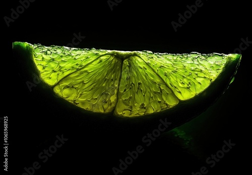 Close-up of a vibrant green lime slice against a dark background