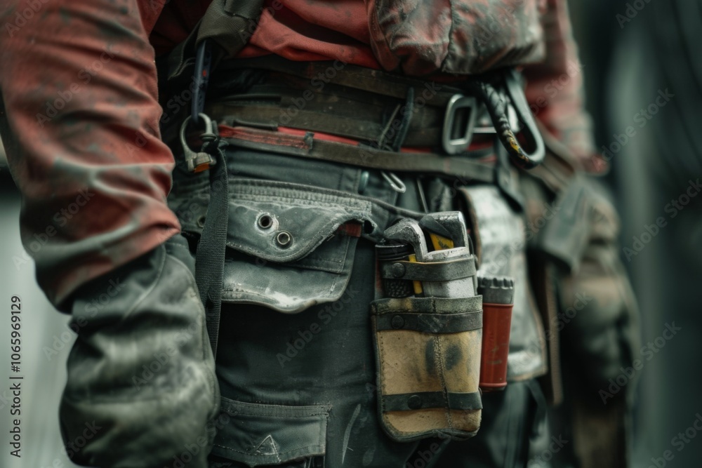 Close up of a maintenance worker with a bag and tool kit