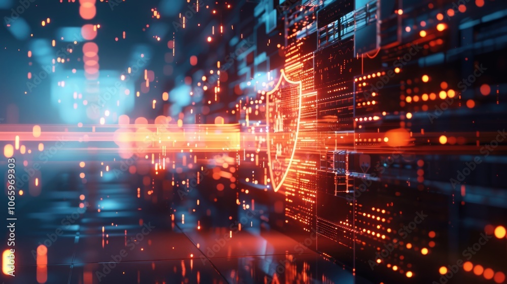 Fototapeta premium Cybersecurity and data protection in a futuristic digital network interface