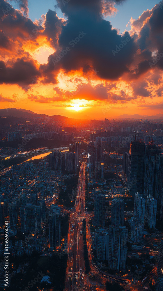 Obraz premium AI-generated vertical image of a city landscape, suitable for mobile phone