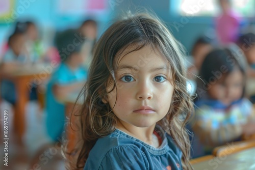 Wallpaper Mural Portrait of a cute little girl in blurred classroom looking at camera Torontodigital.ca