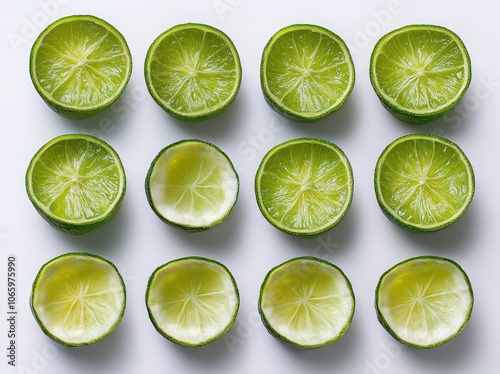 Vibrant green lime slices arranged in a grid pattern