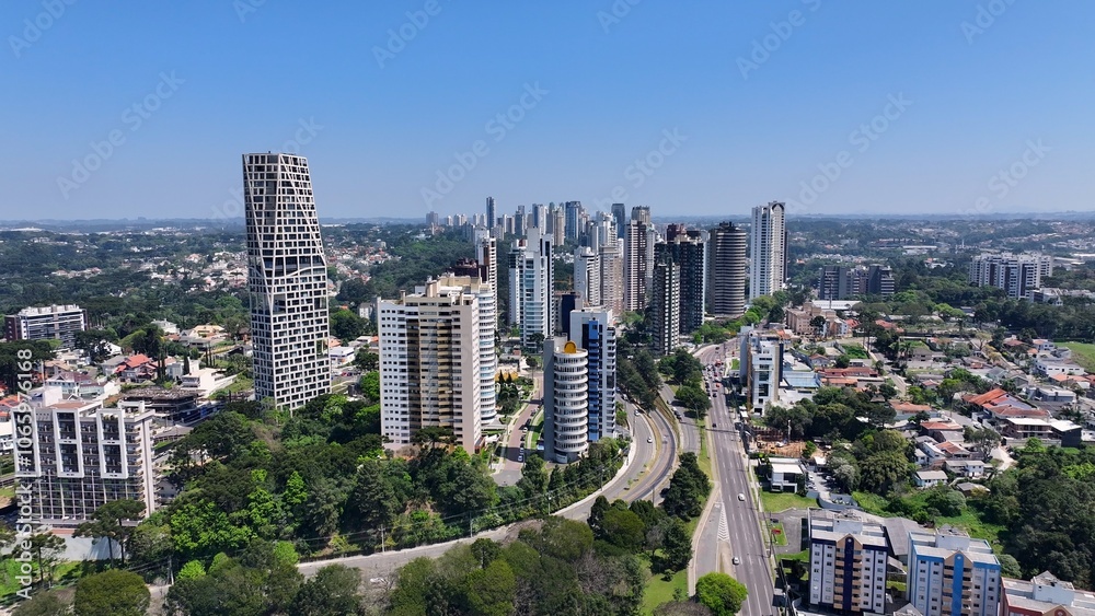 Fototapeta premium Curitiba Skyline At Curitiba In Parana Brazil. Highrise Building Scenery. Downtown City. Cityscape Background. Curitiba Skyline At Curitiba In Parana Brazil. Touristic Neighborhood. Parana Brazil.