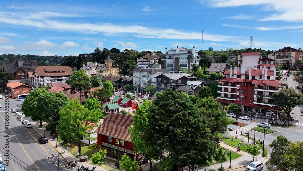 Obraz premium Gramado Brazil. Landmark Square At Gramado In Rio Grande Do Sul Brazil. Stunning Cityscape. Residential Houses. Green Valley Mountains. Landmark Square At Gramado In Rio Grande Do Sul Brazil. 