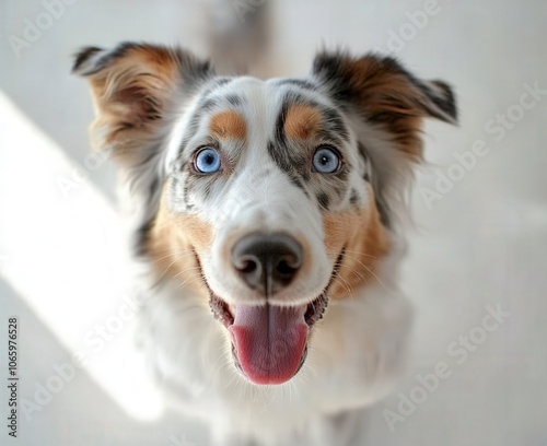 Adorable dog with bright blue eyes and a friendly expression photo