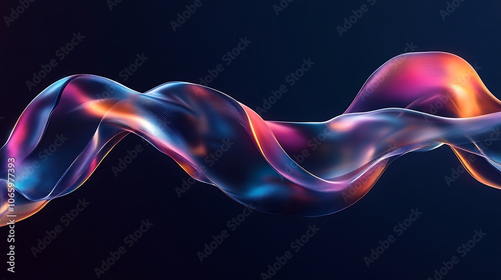 Fototapeta premium Flowing Metallic glass Waves in Neon Blue and Pink on Dark Background - Abstract Design Concept