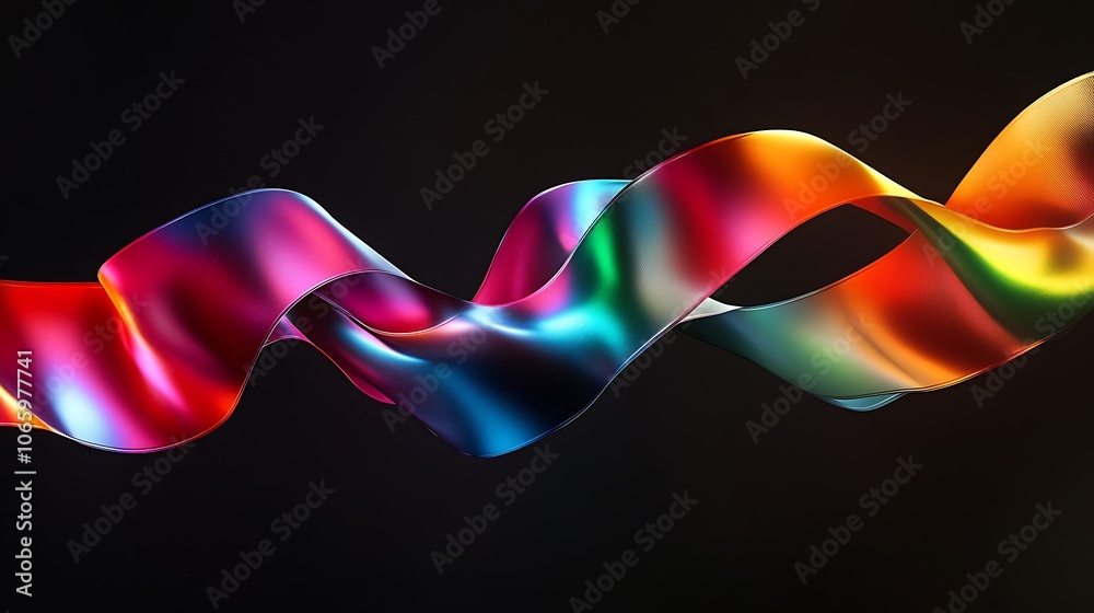 Obraz premium Flowing Metallic glass Waves in Neon Blue and Pink on Dark Background - Abstract Design Concept