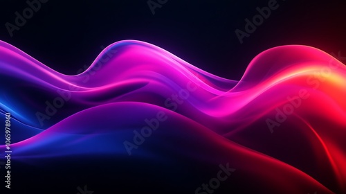 Wallpaper Mural Flowing Metallic glass Waves in Neon Blue and Pink on Dark Background - Abstract Design Concept Torontodigital.ca