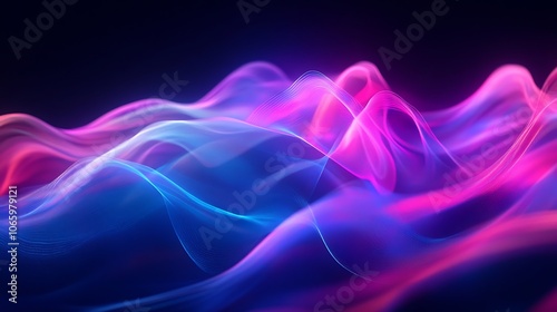 Wallpaper Mural Flowing Metallic glass Waves in Neon Blue and Pink on Dark Background - Abstract Design Concept Torontodigital.ca