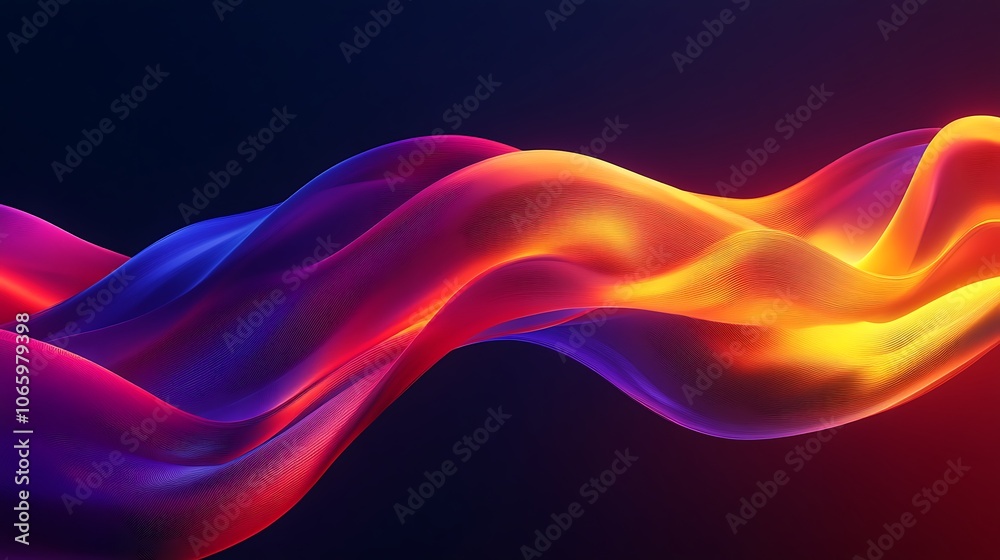 Flowing Metallic glass Waves in Neon Blue and Pink on Dark Background - Abstract Design Concept Flowing Metallic glass Waves in Neon Blue and Pink on Dark Background - Abstract Design Concept