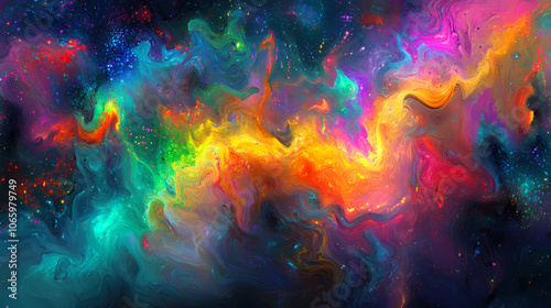 Muted shapes of neon dreamscape collide and meld creating a psychedelic canvas of mesmerizing visuals. . Dreamscape. Illustration