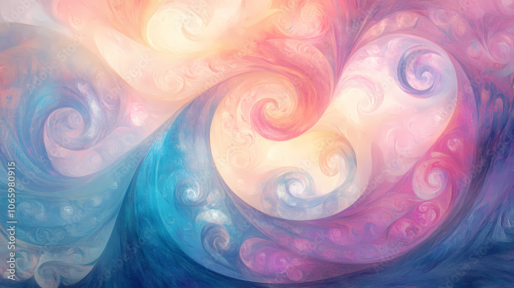 Fototapeta premium Pastel dreamscape abstract swirls of pink and blue long shot. Dreamscape. Illustration