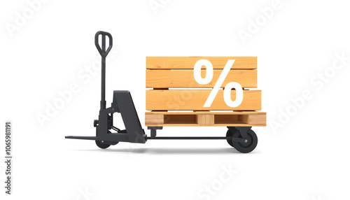 Hand pallet truck with percent symbol highlighted by white, png photo