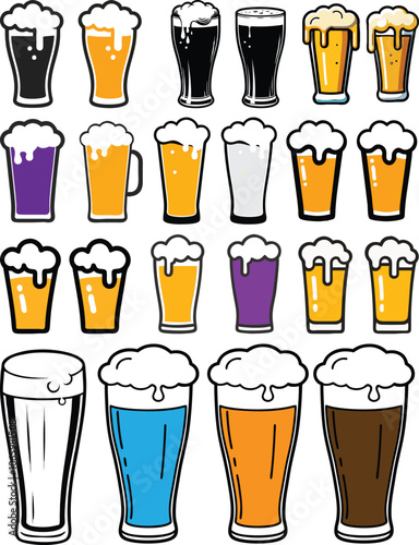 Beer Mug Icons  Vector Illustrations Of Glass With Foamy Beer Alcoholic Drink. Party Concept.