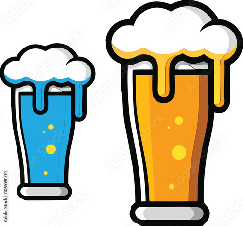 Beer Mug Icons  Vector Illustrations Of Glass With Foamy Beer Alcoholic Drink. Party Concept.