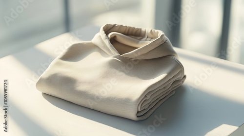 A neatly folded cream-colored hoodie with a soft, cozy feel. Perfect for casual wear.